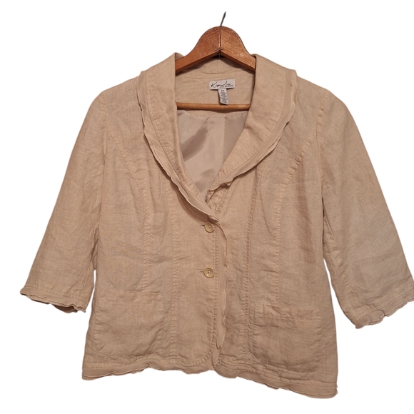 Kim Rogers Petite 100% Linen CottageCore 3/4 Sleeve Blazer Jacket Boho Grandma - Picture 2 of 4